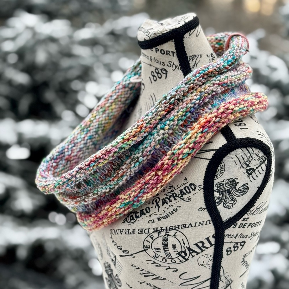 Hand Knit Multicolor Infinity Cowl – Cozy Chunky Scarf